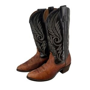 Texas Western Cowboy Boots Men 9D Two Tone Leather 2 tone Brown Black Pointed